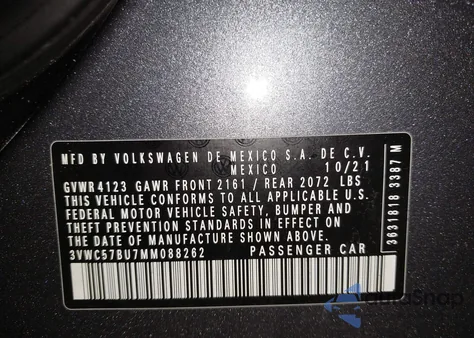 2021 Volkswagen Jetta 1.4T R-Line/1.4T S/1.4T Se from USA, damaged, VIN 3VWC57BU7MM088262